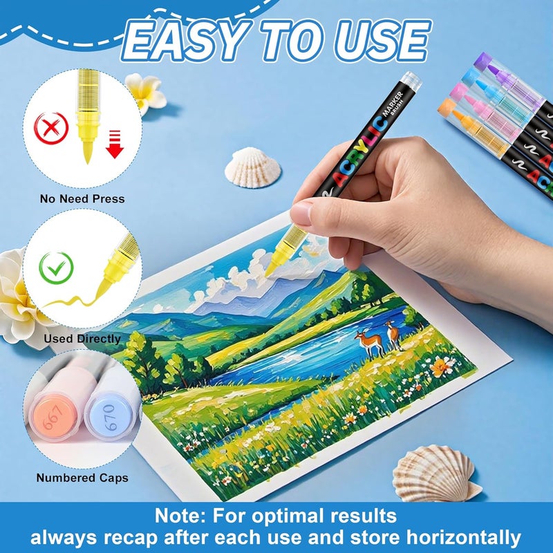 GuangNa Acrylic Paint Markers Brush Tip, 24 Vivid Colors with Direct-Liquid Ink Control System, Professional-Grade Paint Pen for Rock Painting, Canvas, Glass, Plastic, Fabric, Eggs - Image 5